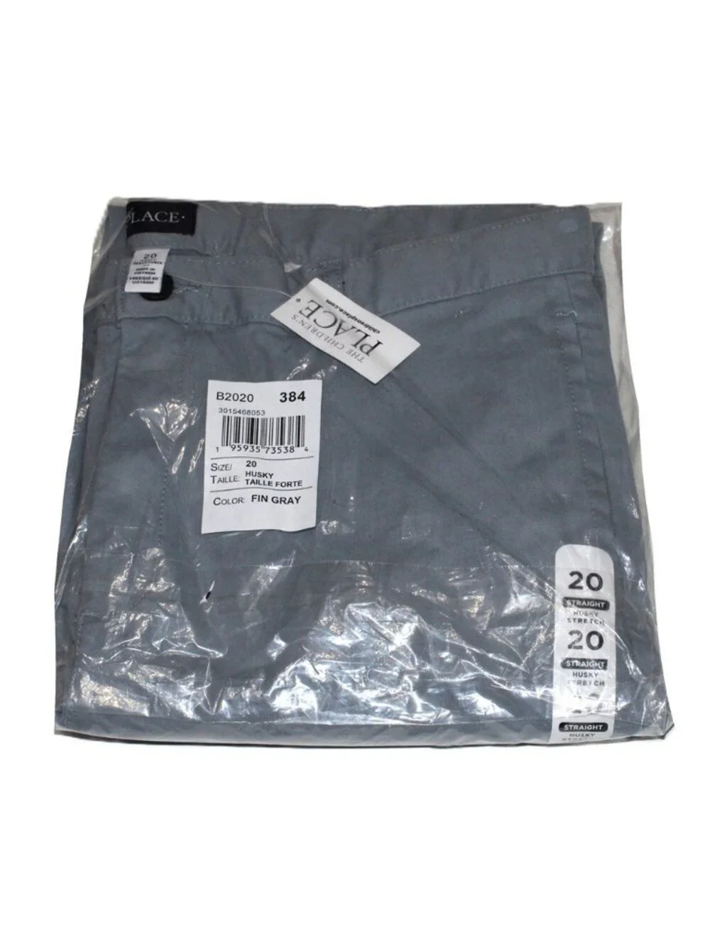 The Childrens Place Boys Stretch Relaxed Straight Chino Pants Husky Gray Size 20